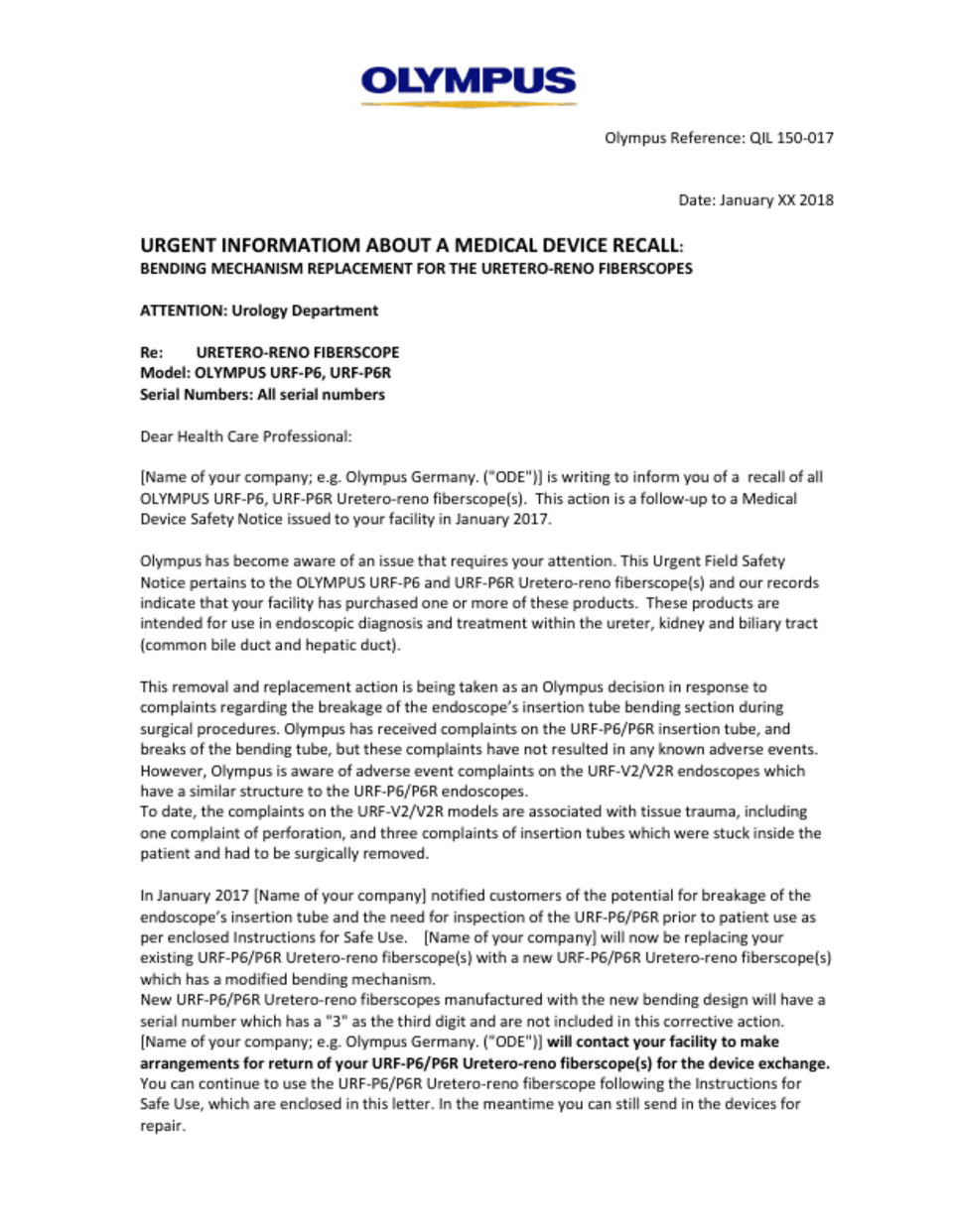 RECALL Uretero reno Scope URF P6 P6R Urgent Infomation About A recall-uretero-reno-scope-urf-p6-p6r-urgent-infomation-about-a